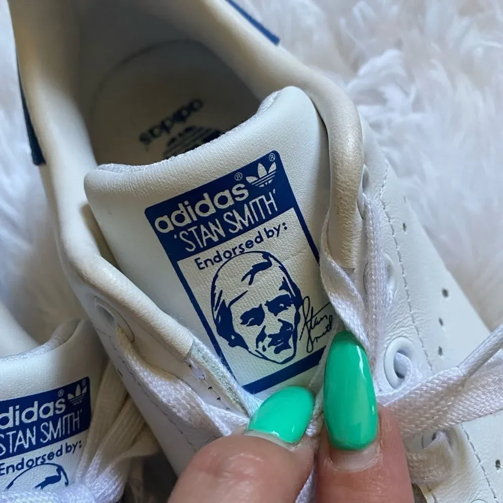 Adidas Stan Smith Sneakers Shoes White Blue Athletic Mens Size 4‎